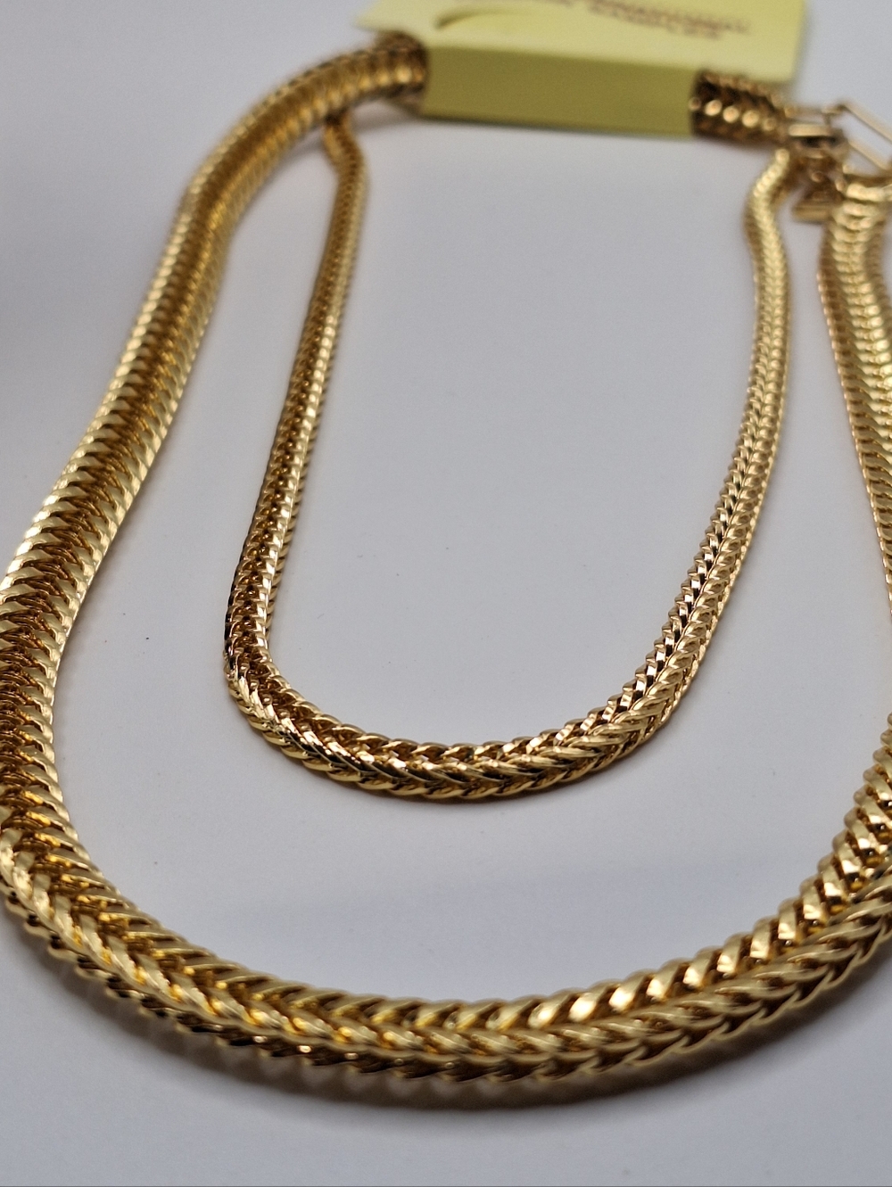 Gold Layered Chain Necklace Herringbone Chain Double Layer Chunky Gold Necklace - Picture 3 of 8